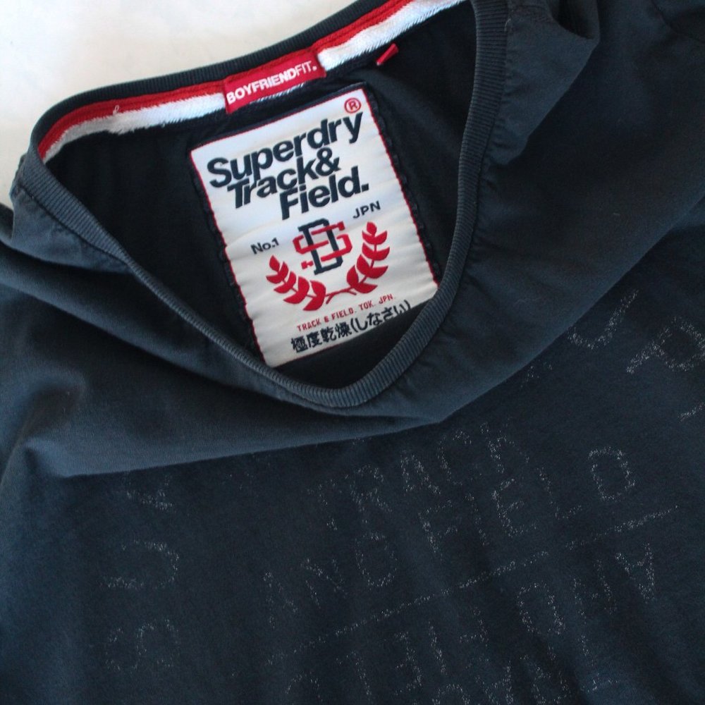 Superdry Navy Blue Track & Field Tee T-Shirt Boyfriend Fit Women's Size Medium